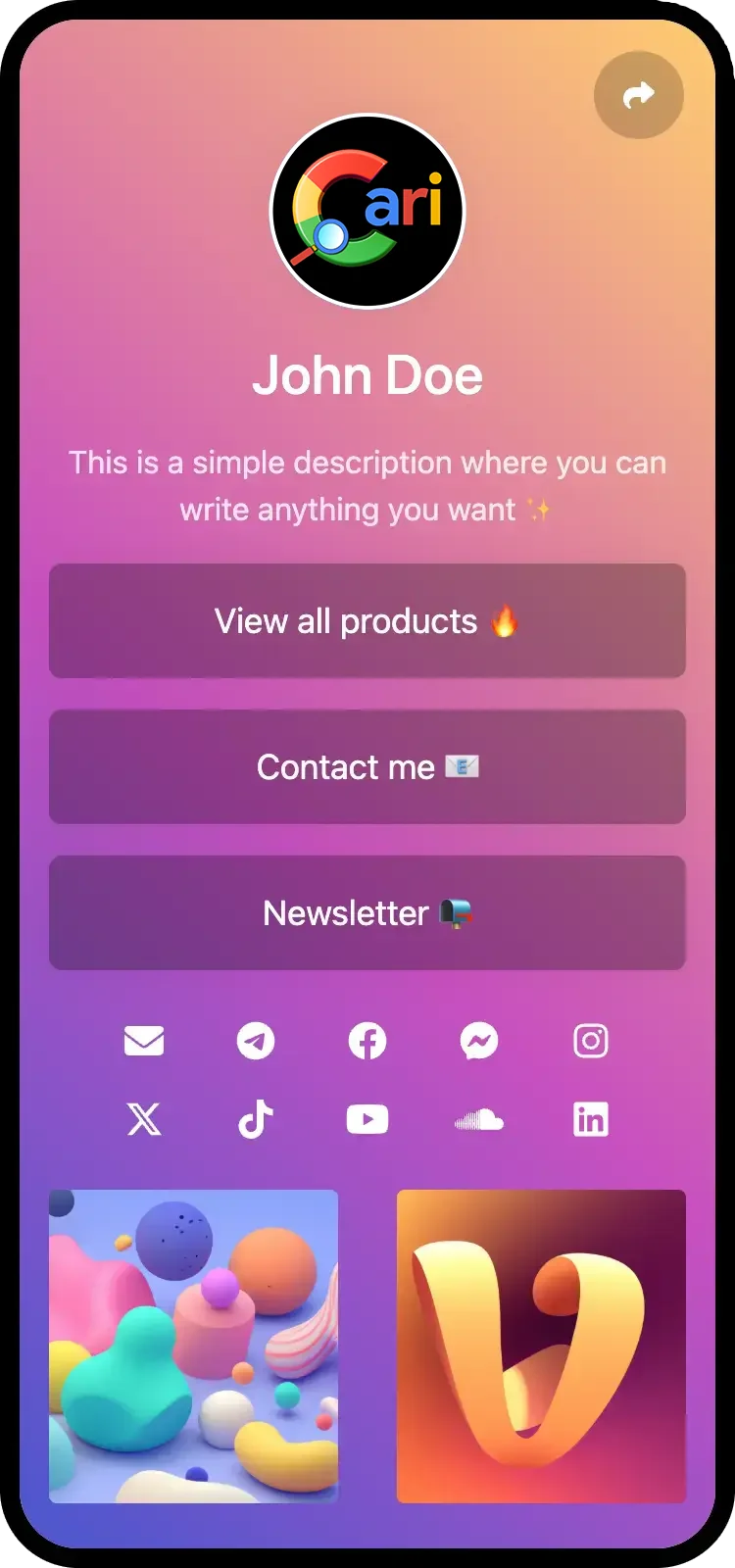 Screenshot of biolink page examples